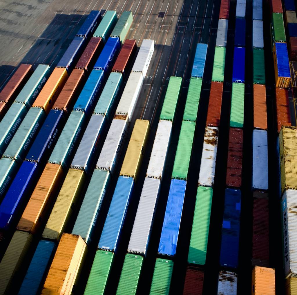 High angle view of freight trains in shunting yard